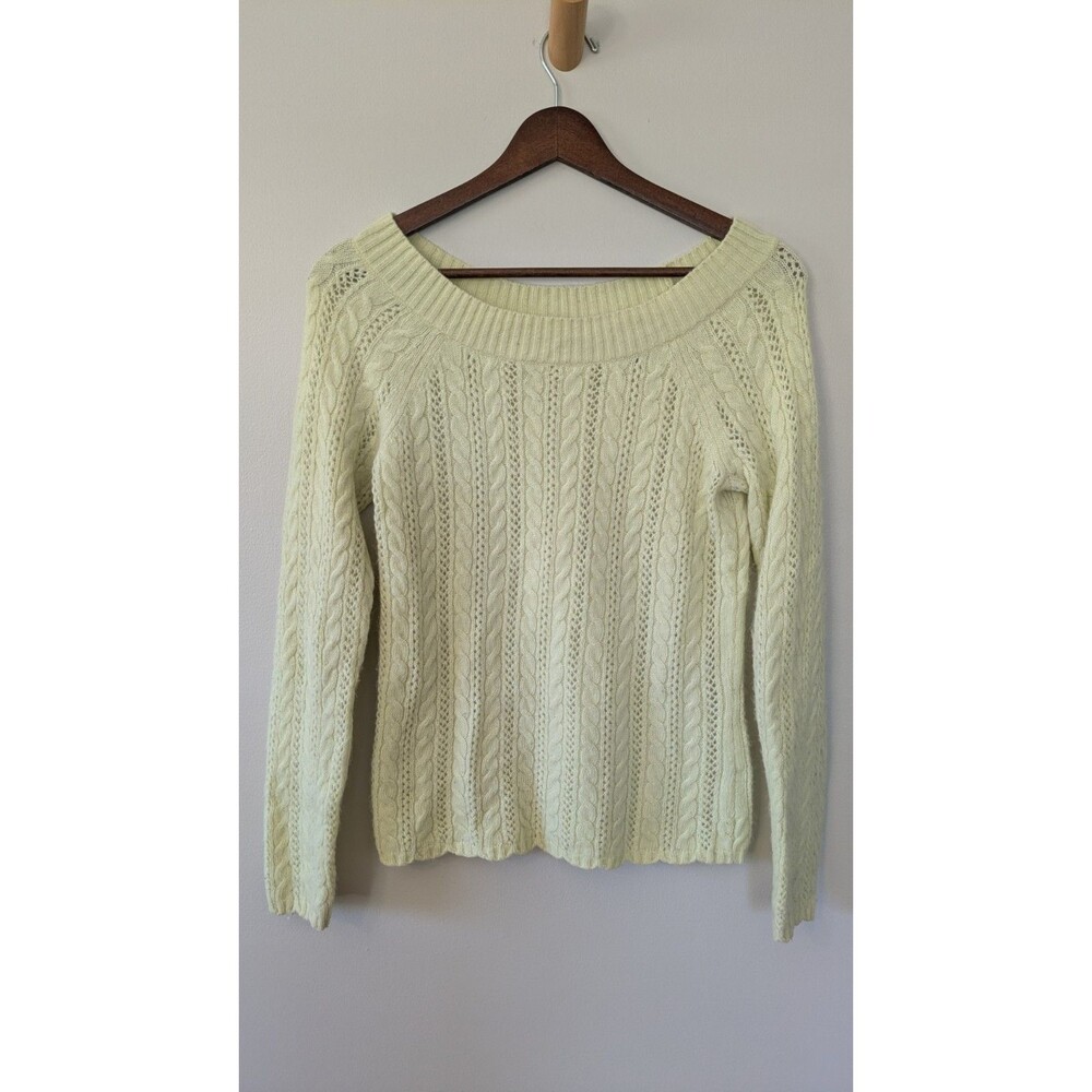 Hillard Hanson Women's Sweater Angora Wool Cable Knit Butter Yellow Preppy Soft
